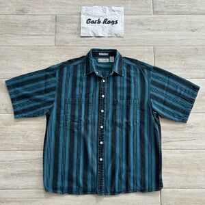 Cut Line Denim Collared Shirt 100% Cotton SS Button Down Blue/Black Size XL